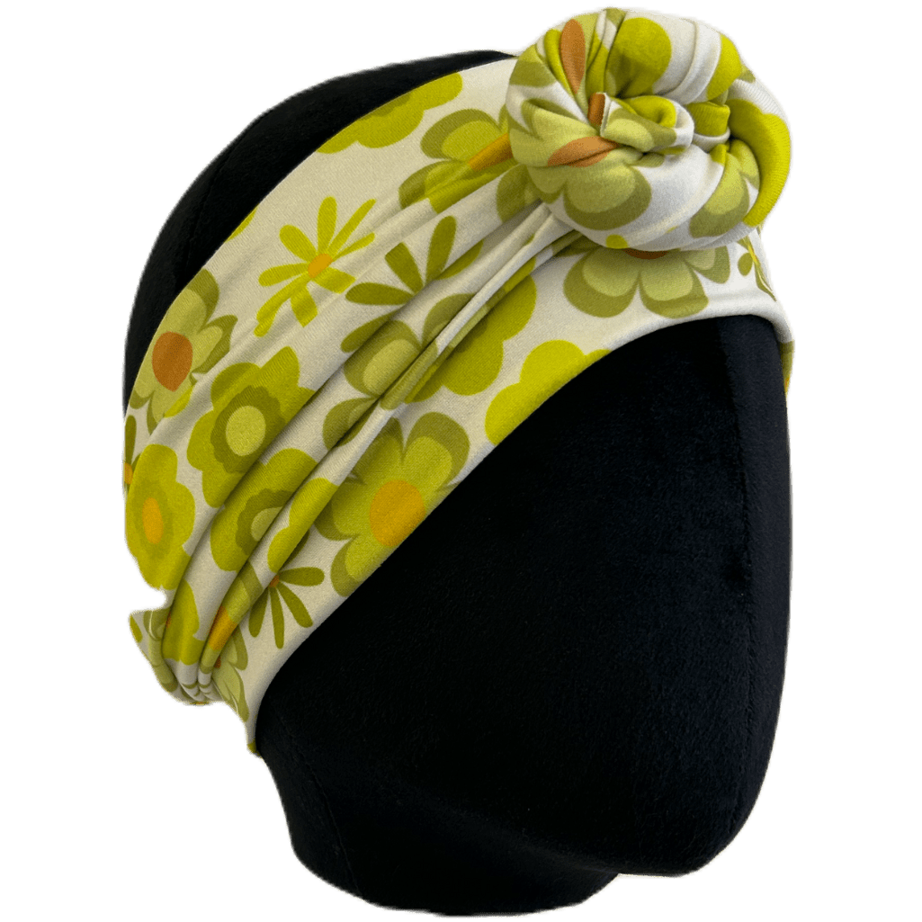 Retro Chartreuse Floral Wrap Headband - The Sassy Olive