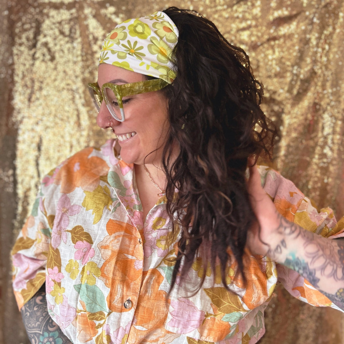 Retro Chartreuse Floral Wrap Headband - The Sassy Olive