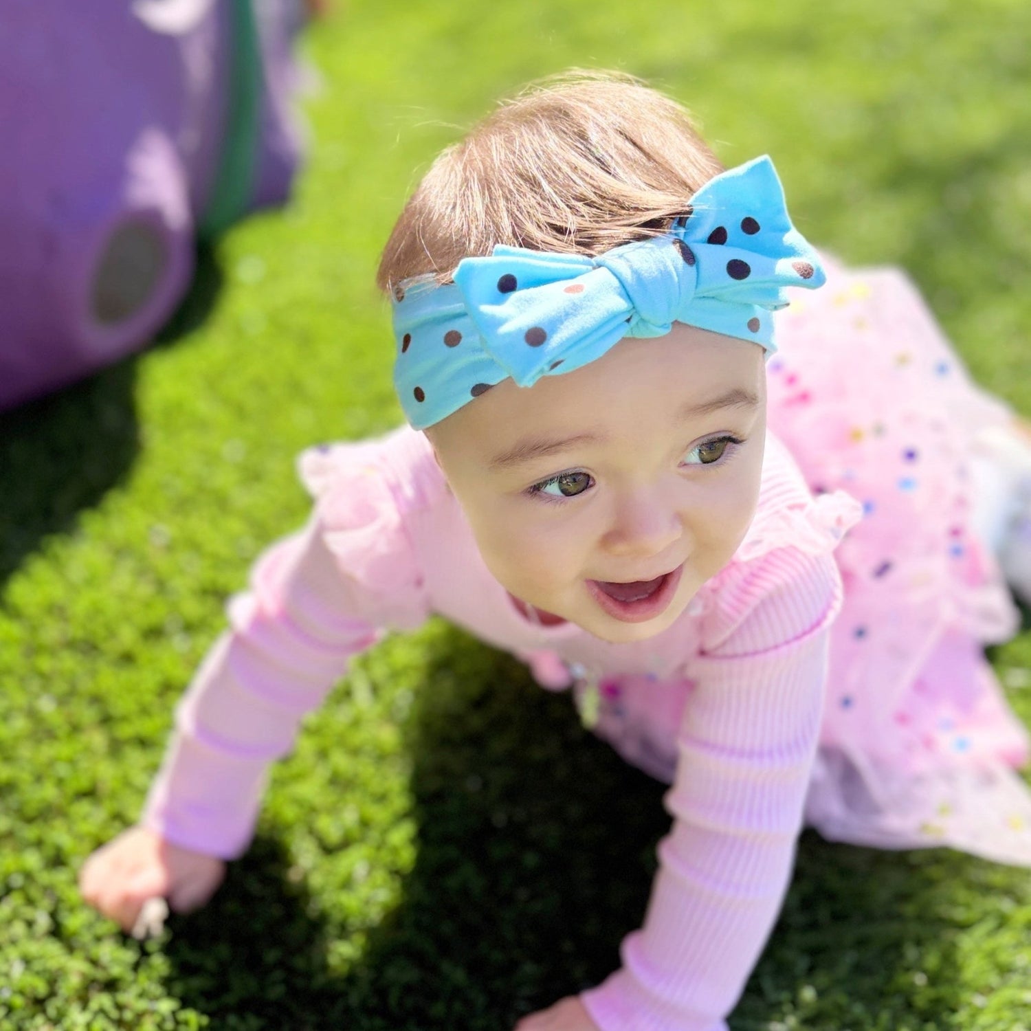 Y2K Blue &amp; Brown Polka Dot Baby Headband - The Sassy Olive