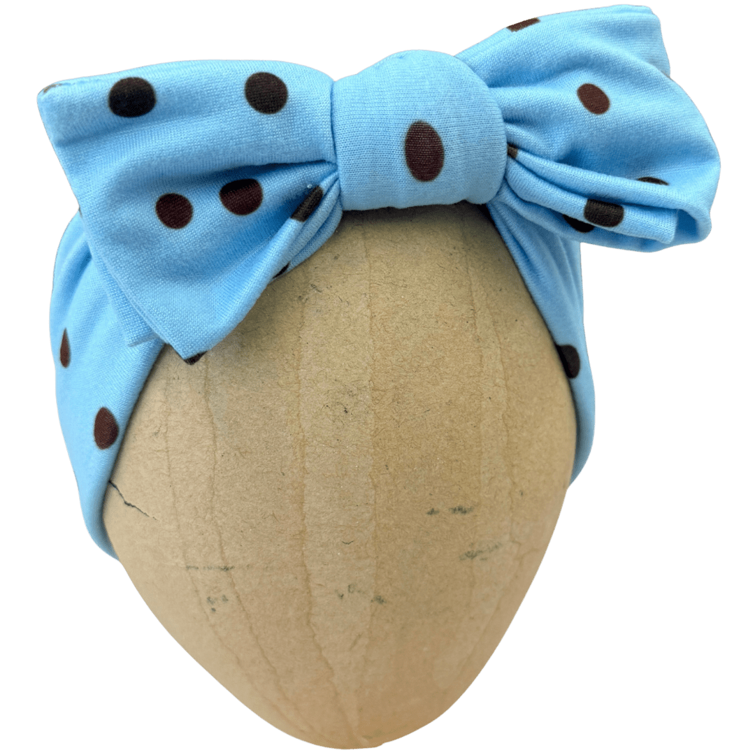 Y2K Blue &amp; Brown Polka Dot Baby Headband - The Sassy Olive